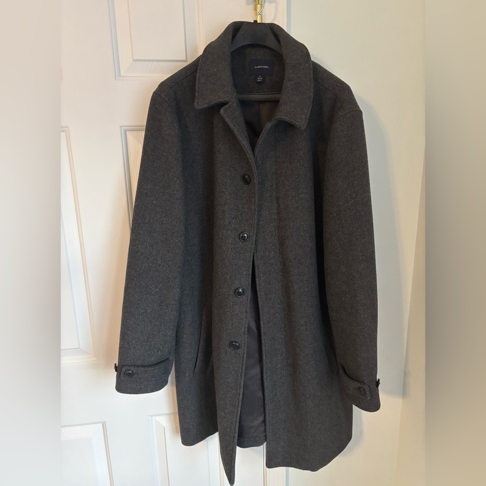 Land’s End Charcoal Grey Wool Blend Top Coat Size L